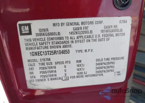 2005 Chevrolet Tahoe Ls z USA, uszkodzony, nr VIN 1GNEC13T25R104850